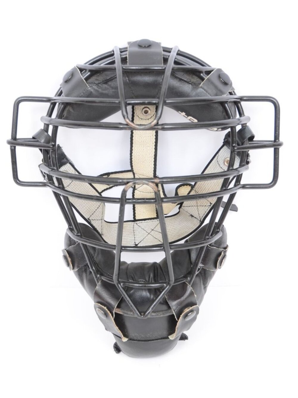 +POS Umpire Black Frame Mask w/ Leather Pad & Harness Baseball Softball